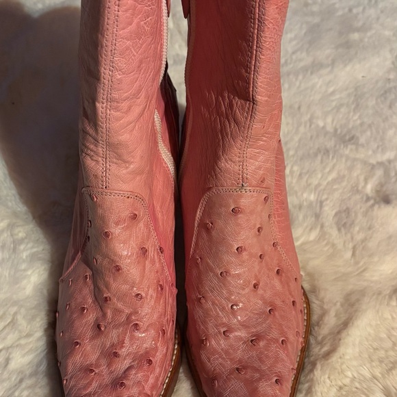 Pink Ostrich Leather Western Cowboy Boots - Picture 2 of 7